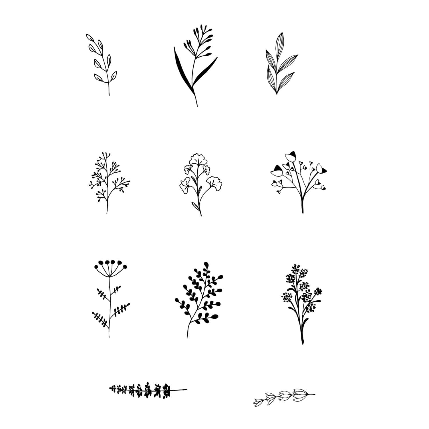 Silkscreen Stencils of Floral Designs Collection of black and white floral silkscreen stencils for arts and crafts projects.