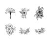 Set of six floral-themed silkscreen stencils for arts and crafts, featuring various flower designs in black and white.