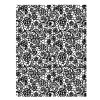 Intricate black lace pattern stencil for silk screening, perfect for fabric and craft projects, showcasing detailed floral and geometric motifs.